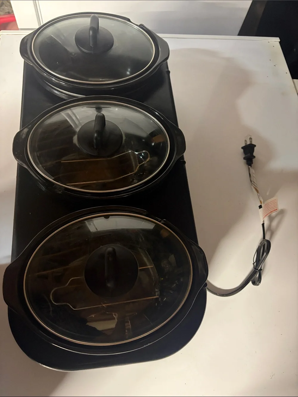 3-Quart Triple Slow Cooker Set - Stainless Steel and Black